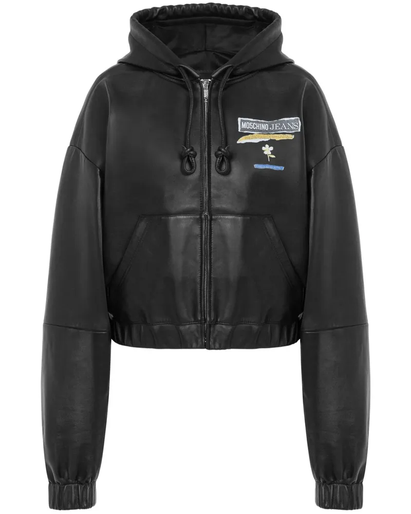Moschino Lederjacke mit Print - Schwarz Schwarz