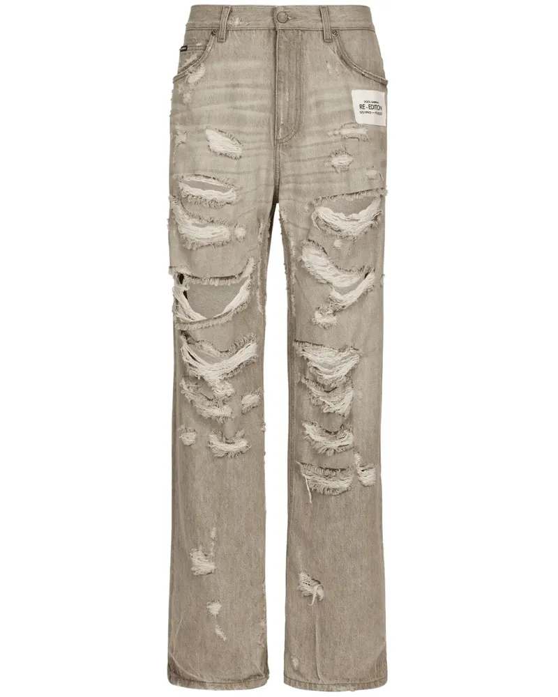 Dolce & Gabbana Gerade Jeans im Distressed-Look - Grau Grau
