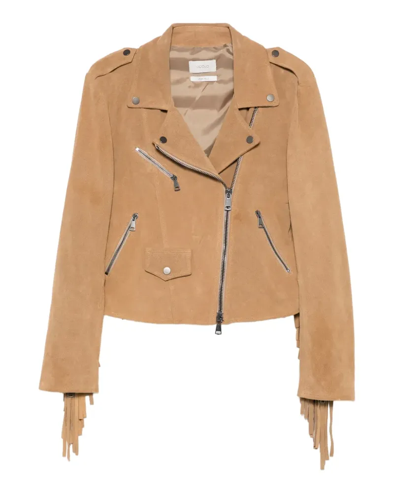 VICOLO fringe-trimmed biker jacket - Nude Nude