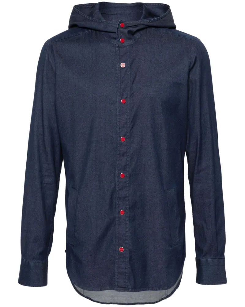 Kiton Jeanshemd mit Kapuze Blau