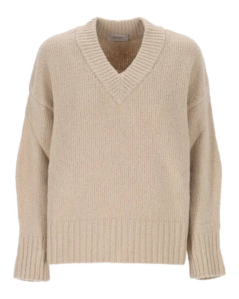 AGNONA Grob gestrickter Pullover mit V-Ausschnitt - Nude Nude