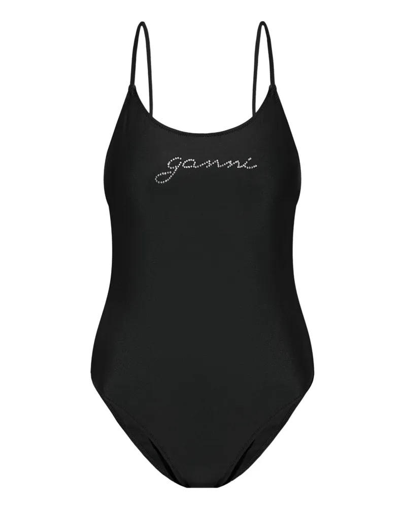Ganni Badeanzug mit Logo - Schwarz Schwarz