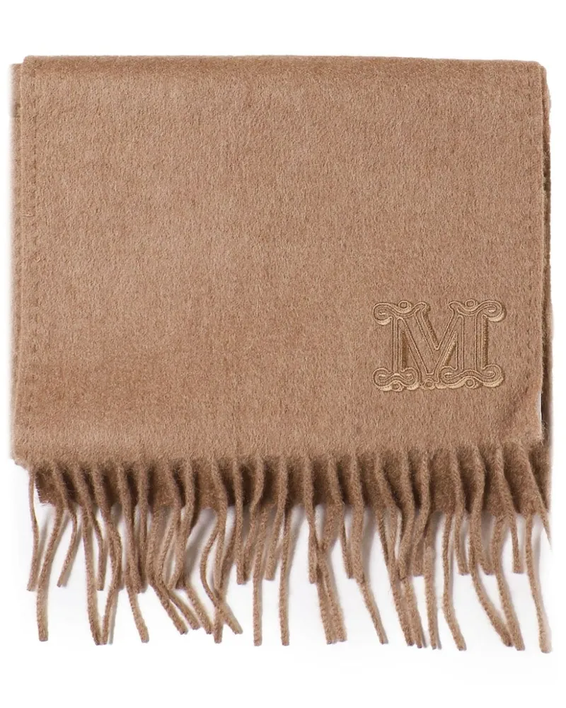 Max Mara Wollschal mit Monogramm-Stickerei Braun