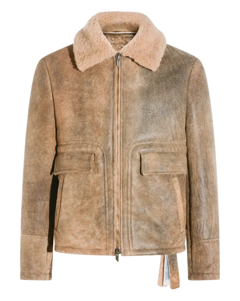 Salvatore Santoro shearling collar pocket jacket - Nude Nude