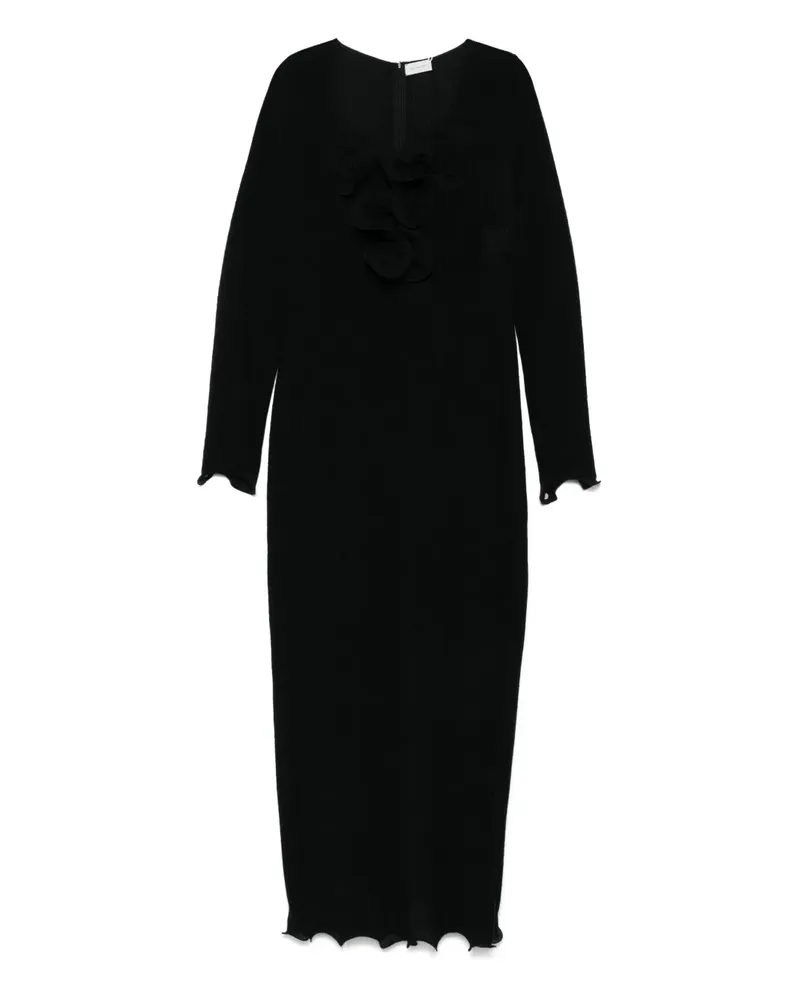 Magda Butrym Maxikleid mit Blumenapplikation - Schwarz Schwarz