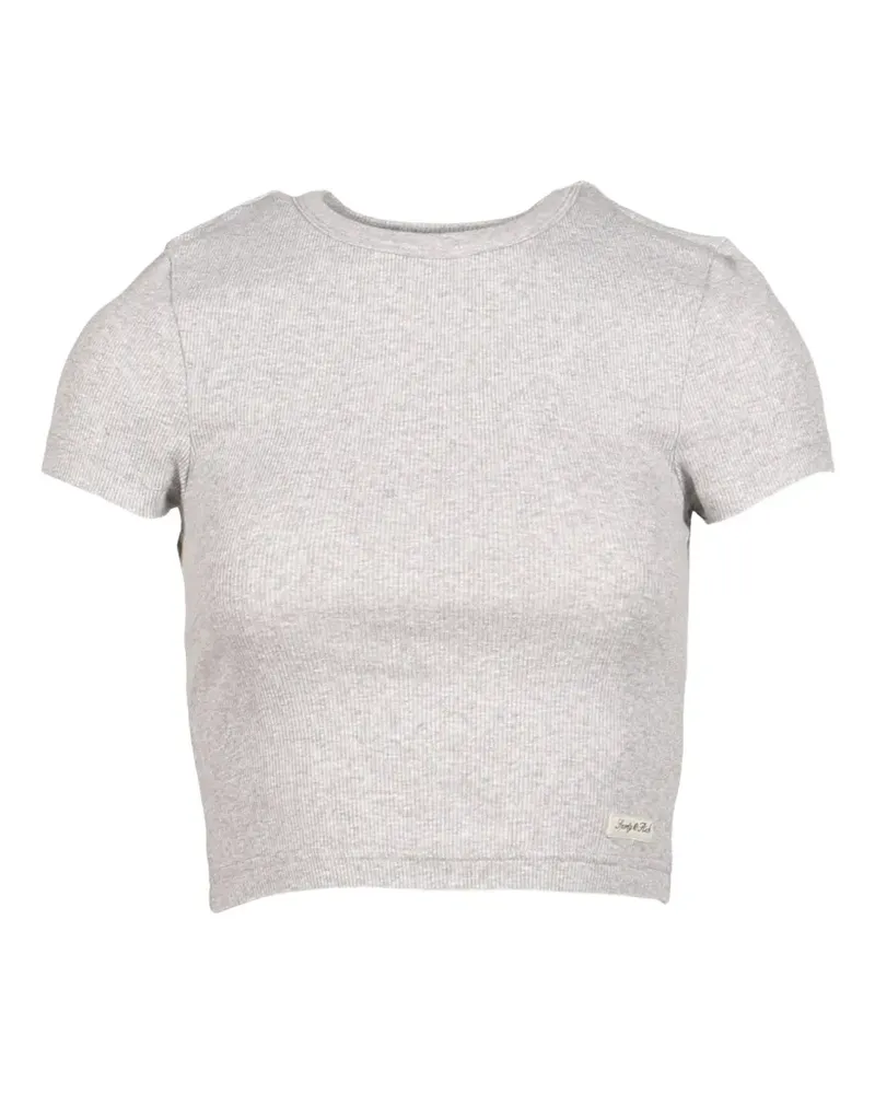 SPORTY & RICH Geripptes T-Shirt mit Logo-Patch - Grau Grau