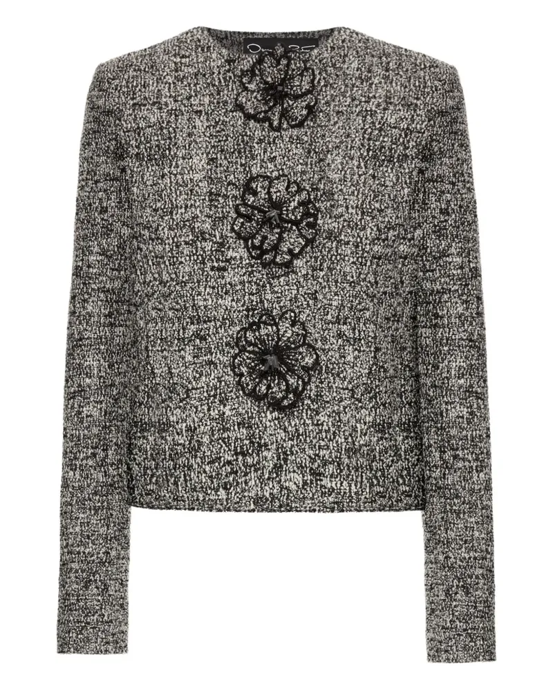 Oscar de la Renta Tweed-Jacke mit Blumendetail - Schwarz Schwarz