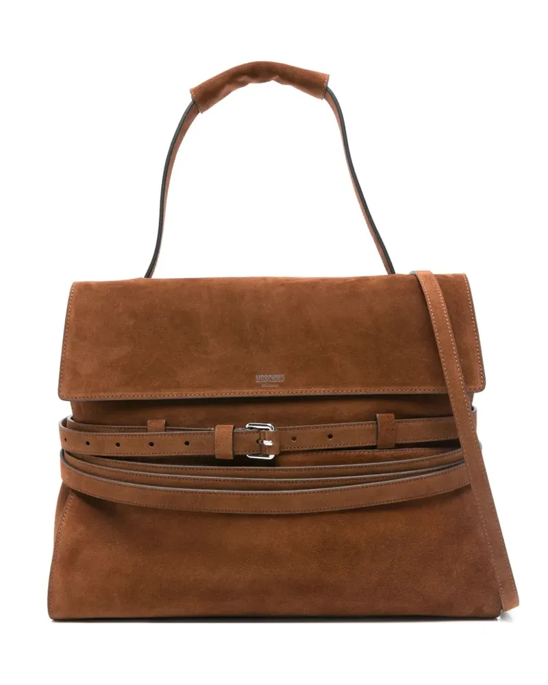 Moschino Wildleder-Schultertasche mit Gürteldetail - Braun Braun