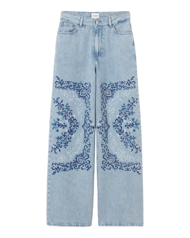 Claudie Pierlot Bestickte Wide-Leg-Jeans - Blau Blau