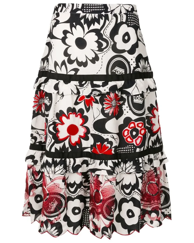 Amir Slama Gestufter Rock mit Blumen-Print - Schwarz Schwarz