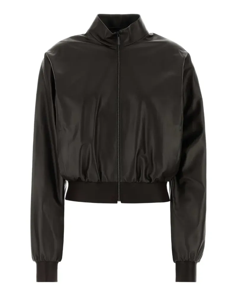 Gucci high-neck leather bomber jacket - Braun Braun