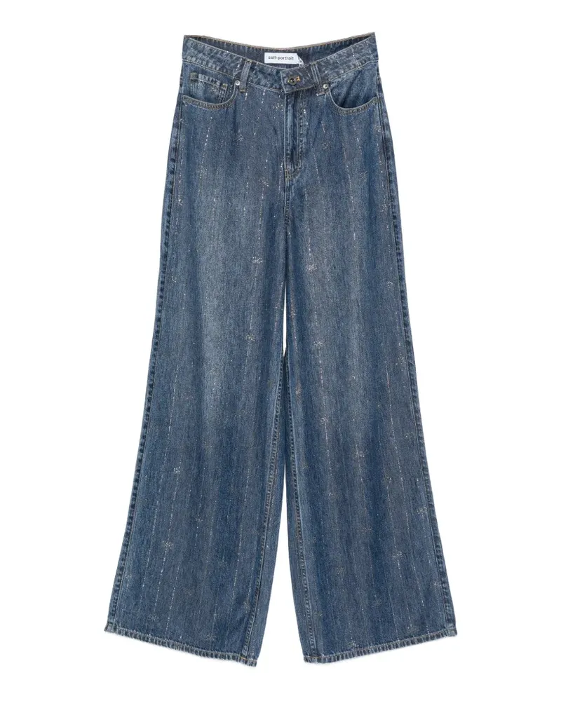 Self-Portrait rhinestone-embellished wide-leg jeans - Blau Blau