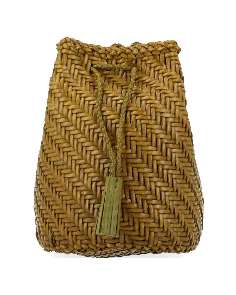Dragon Diffusion Pompom Double Jump Tan woven clutch bag - Braun Braun