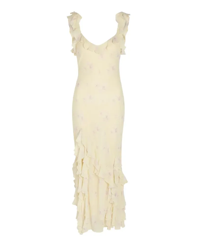 LoveShackFancy floral-print ruffled maxi dress - Gelb Gelb