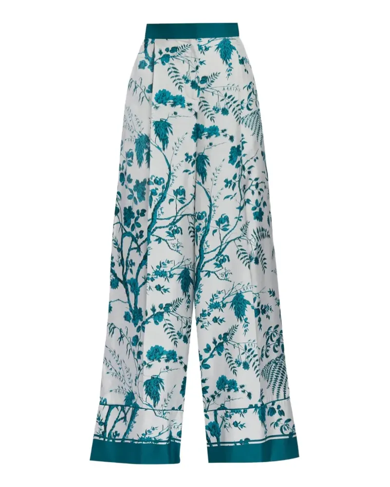 Erdem botanical-print silk trousers - Blau Blau