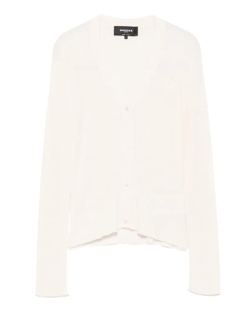 Rochas logo-patch ribbed-knit cardigan - Nude Nude