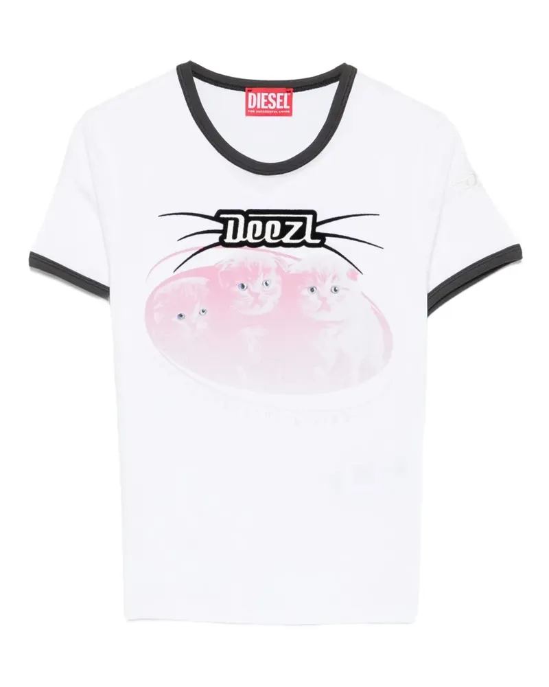 Diesel T-Shirt mit Katzen-Print - Weiß Weiß