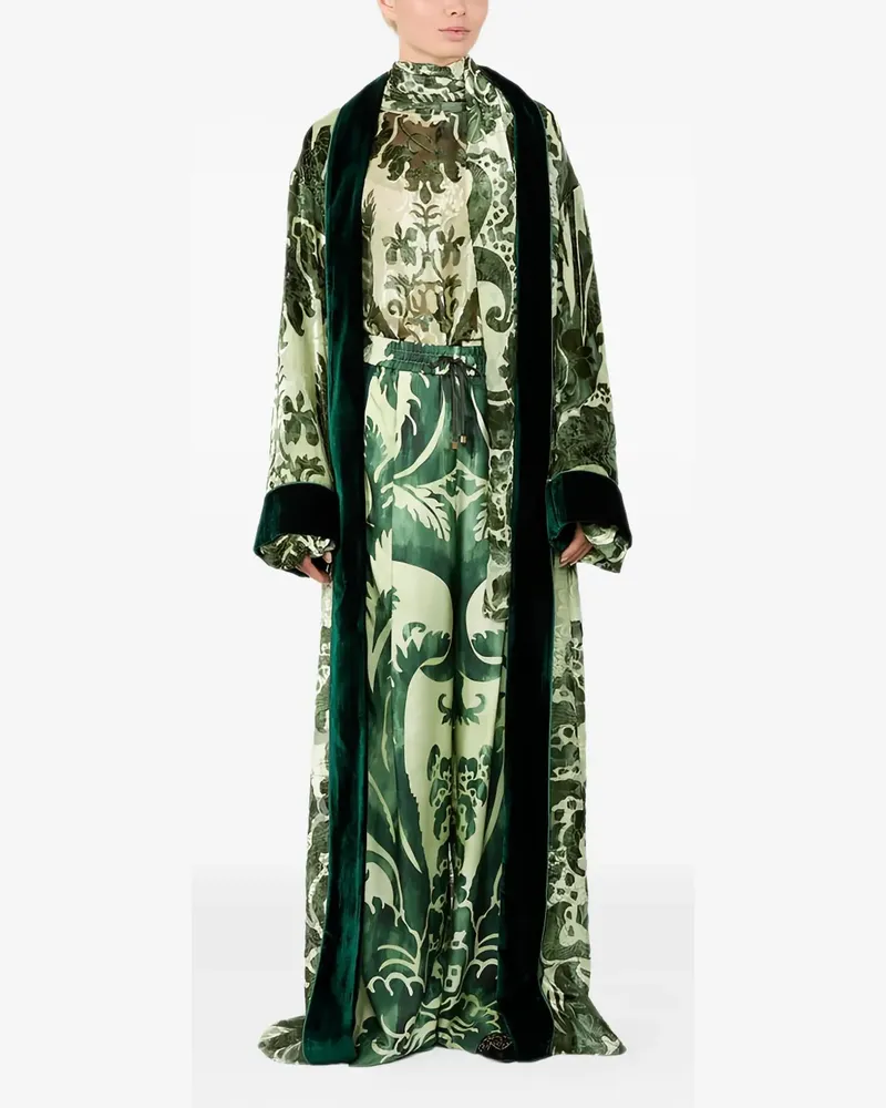 For Restless Sleepers damask-print velvet-trim dress - Grün Grün