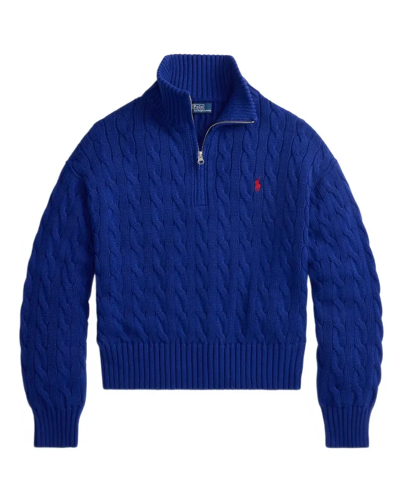 Ralph Lauren Zopfmuster-Pullover mit Viertelreißverschluss - Blau Blau