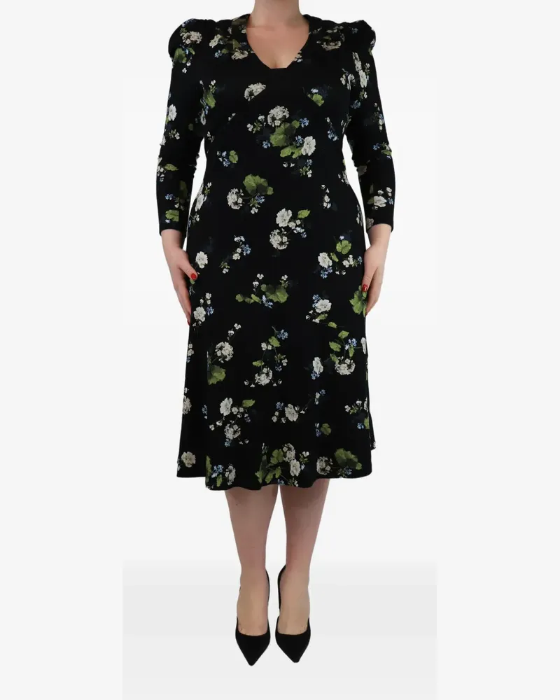 Erdem Midikleid mit Blumenprint - Schwarz Schwarz