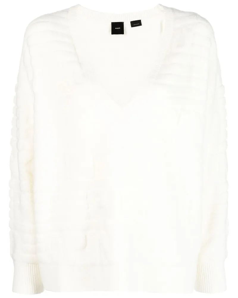 Pinko Intarsien-Pullover mit V-Ausschnitt Weiß
