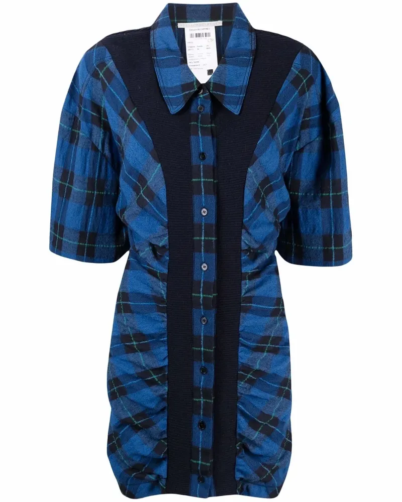 Stella McCartney Kariertes Hemdkleid mit Raffungen - Blau Blau