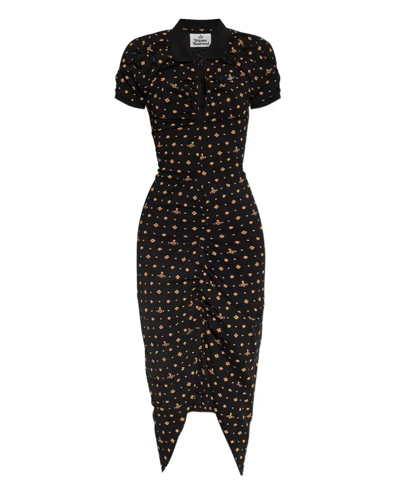 Vivienne Westwood Gerafftes Kleid mit Orb-Print - Schwarz Schwarz