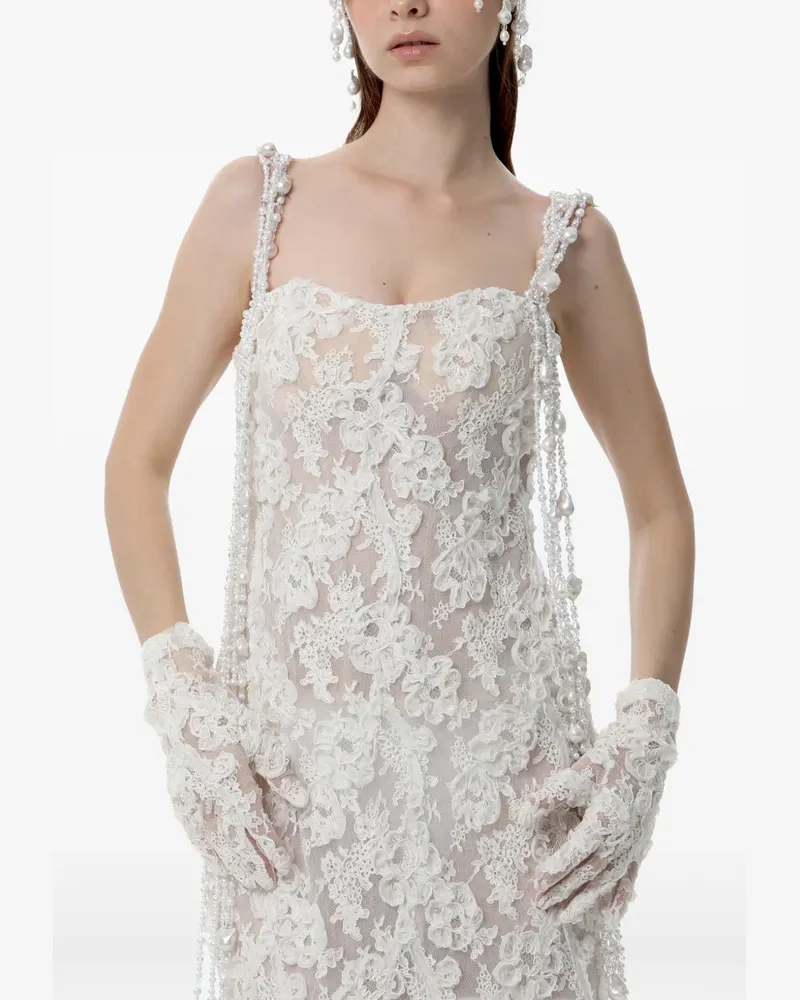 Dina Melwani pearl-embellished lace maxi dress - Nude Nude