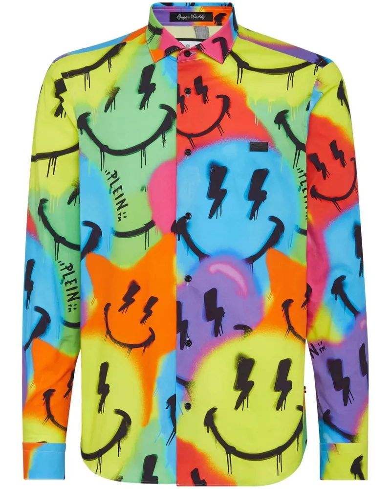 Philipp Plein Sugar Daddy Hemd mit Smiley-Print - Grün Grün
