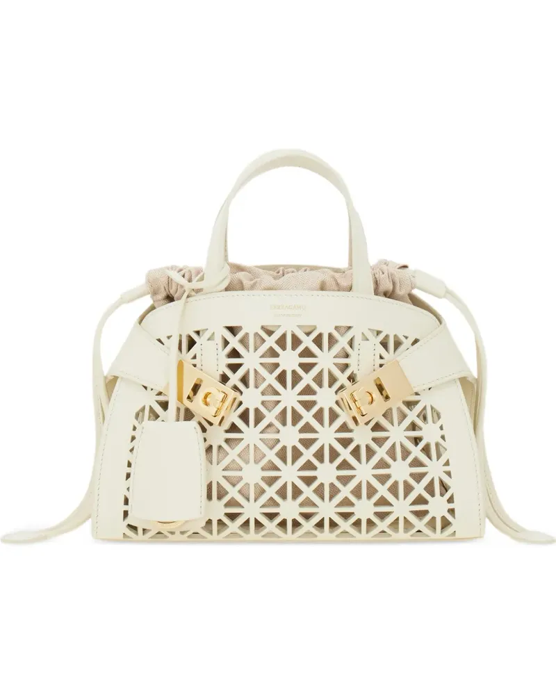 Ferragamo Mini Hug Tote Bag mit Laser-Cuts - Weiß Weiß
