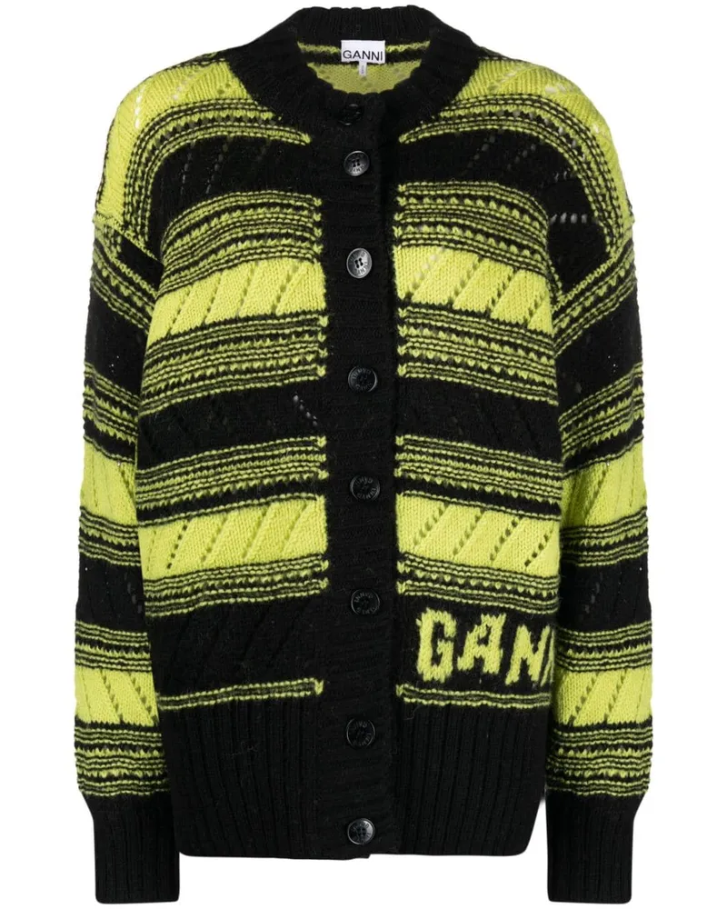 Ganni Gestreifter Cardigan - Schwarz Schwarz