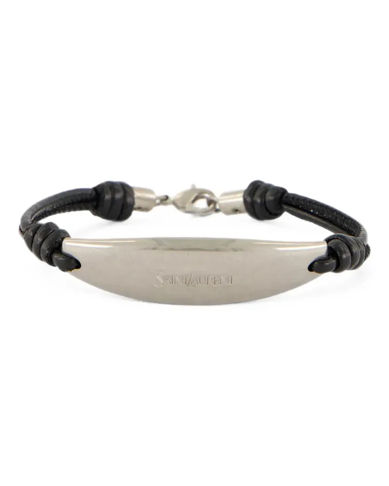 Saint Laurent logo-engraved leather bracelet - Silber Silber
