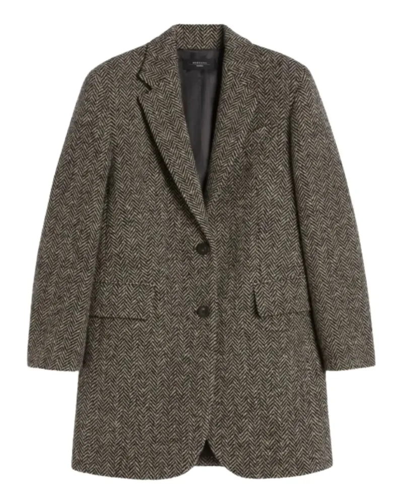 Max Mara Tweed-Mantel mit Fischgrätenmuster - Schwarz Schwarz