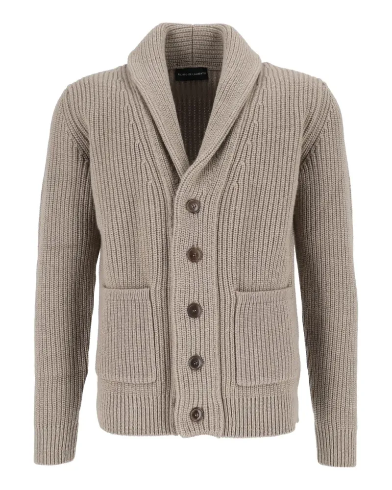 Filippo de Laurentiis ribbed-knit shawl-lapel cardigan - Nude Nude