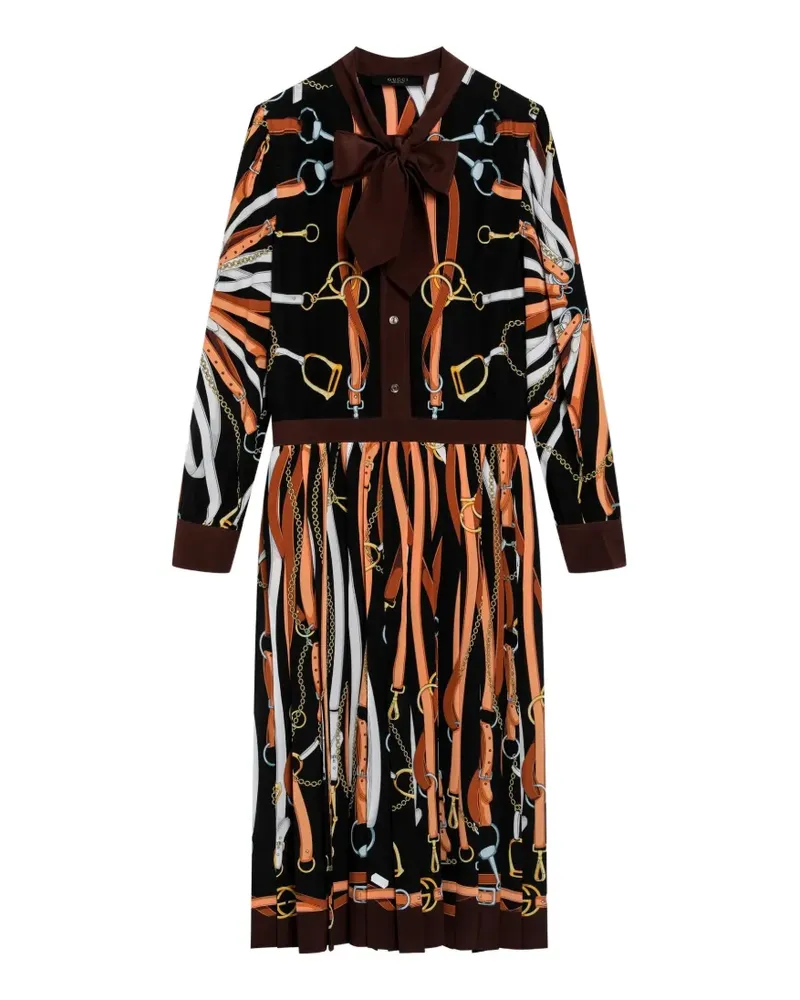 Gucci belt-print pleated-design midi dress - Schwarz Schwarz