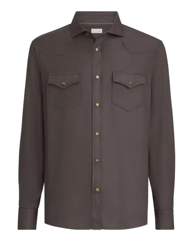Brunello Cucinelli Stückgefärbtes Westernhemd im Easy-Fit aus Baumwoll-Chevron - Braun Braun