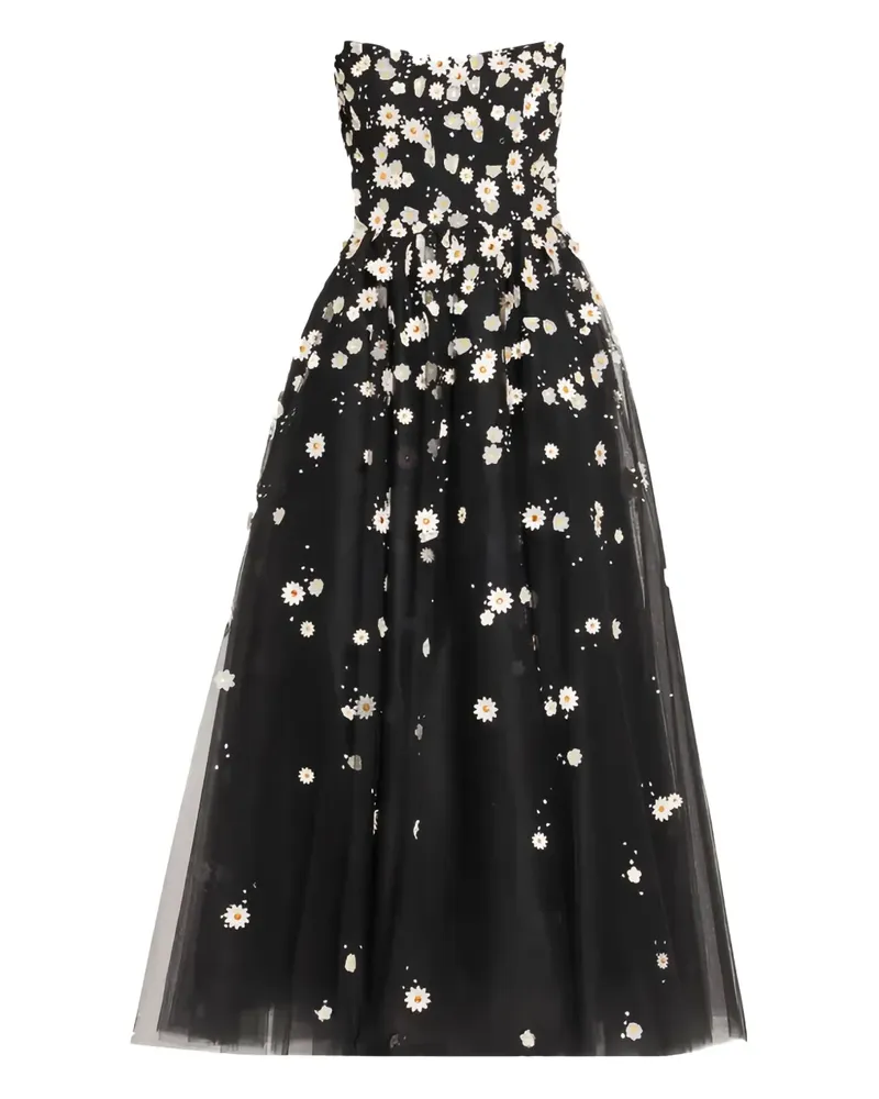 Monique Lhuillier Tüllkleid mit Blumenstickerei - Schwarz Schwarz