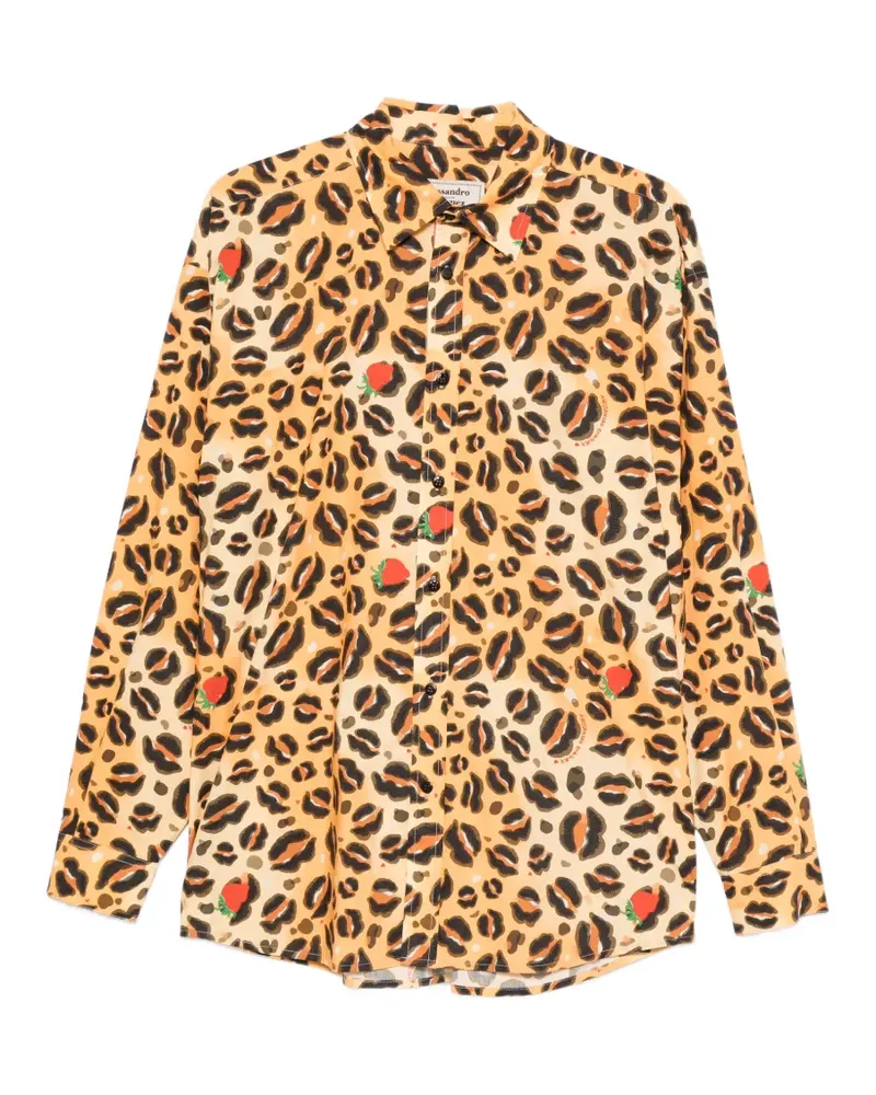 Alessandro Enriquez leopard-print strawberry-motif shirt - Orange Orange