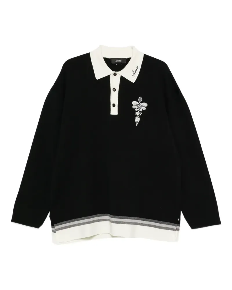 Amiri Besticktes Poloshirt mit Streifendetails - Schwarz Schwarz