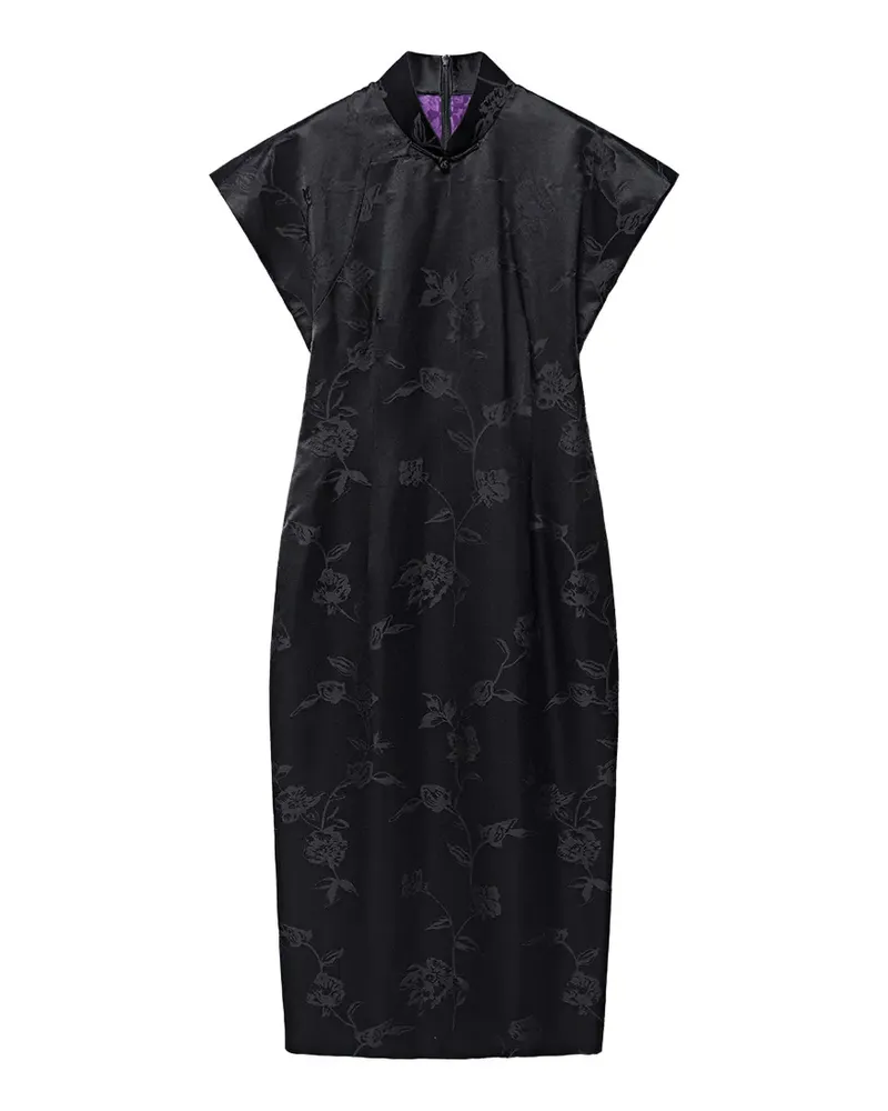 Shanghai Tang Qipao Midikleid aus Blumen-Jacquard - Schwarz Schwarz