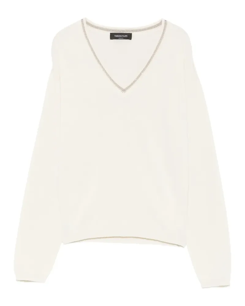 Fabiana Filippi bead-embellished V-neck sweater - Nude Nude