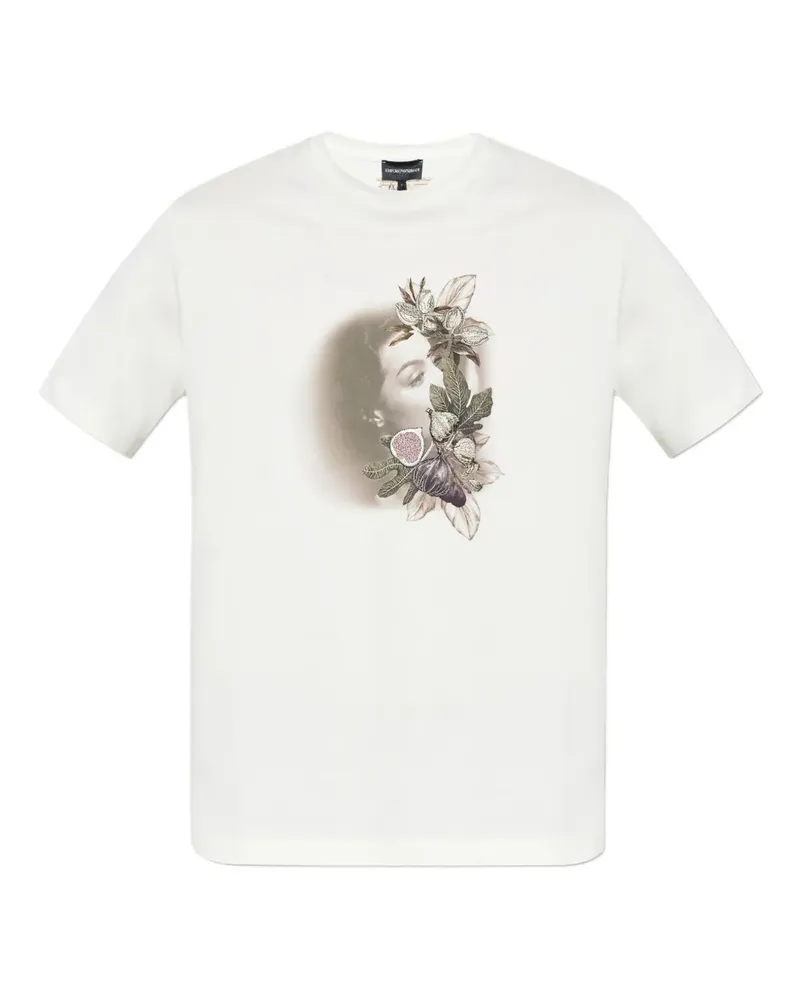 Emporio Armani T-Shirt mit Blumenstickerei - Weiß Weiß