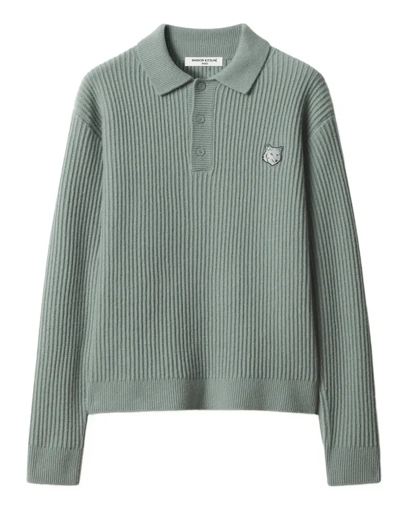 Kitsuné Geripptes Fox Head T-Shirt - Grün Grün