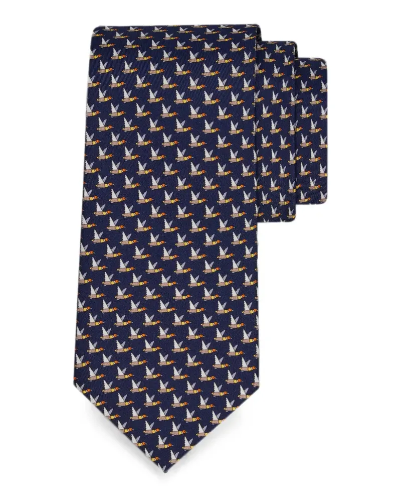 Ferragamo Seidenkrawatte mit Mallard-Print - Blau Blau
