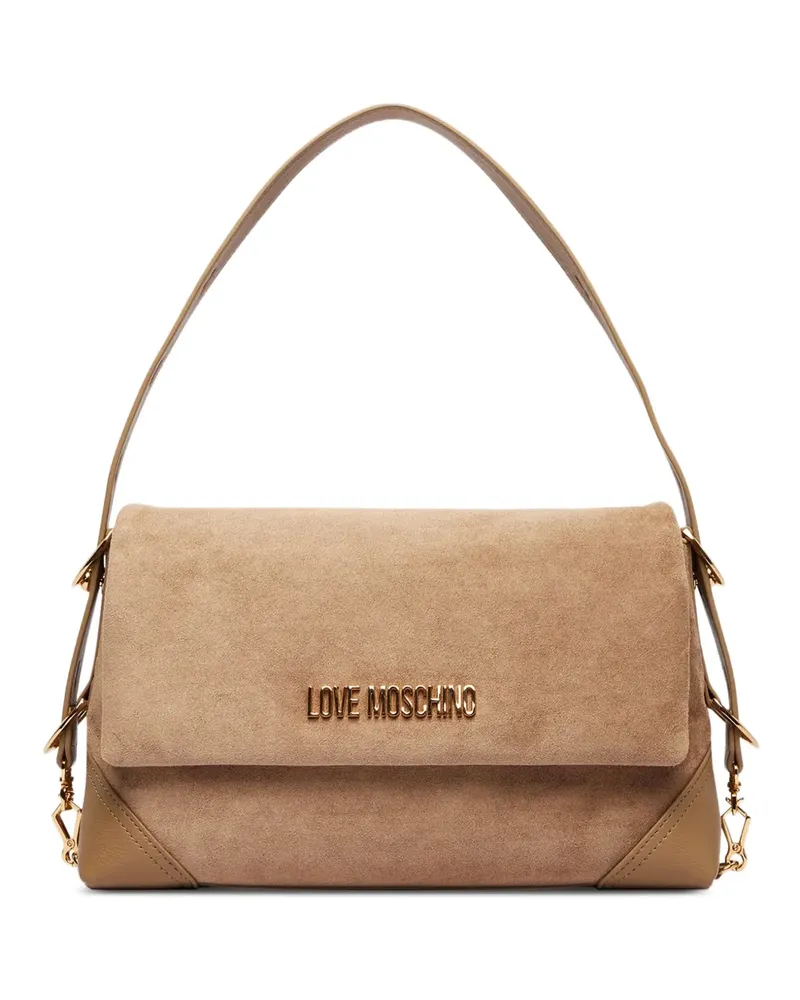 Moschino Schultertasche mit Logo-Schild - Nude Nude