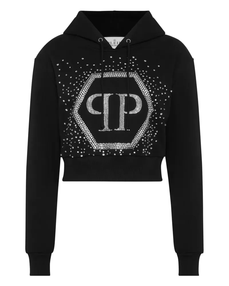 Philipp Plein Venice Beach Cropped-Hoodie mit Strass - Schwarz Schwarz