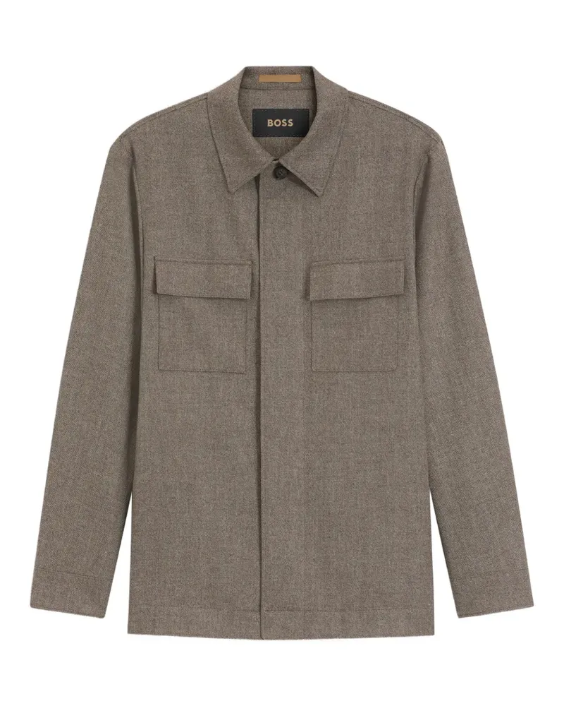 HUGO BOSS Hemdjacke aus Schurwolle und Kaschmir mit lockerem Schnitt - Braun Braun