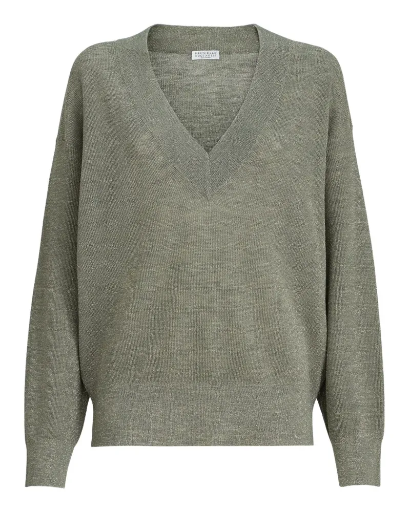 Brunello Cucinelli sparkling V-neck top - Grün Grün