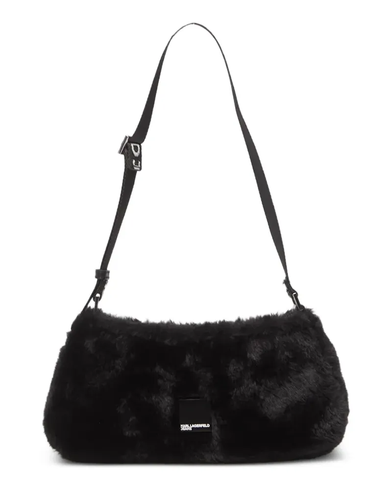 Karl Lagerfeld Schultertasche aus Faux Fur mit Logo-Riemen - Schwarz Schwarz