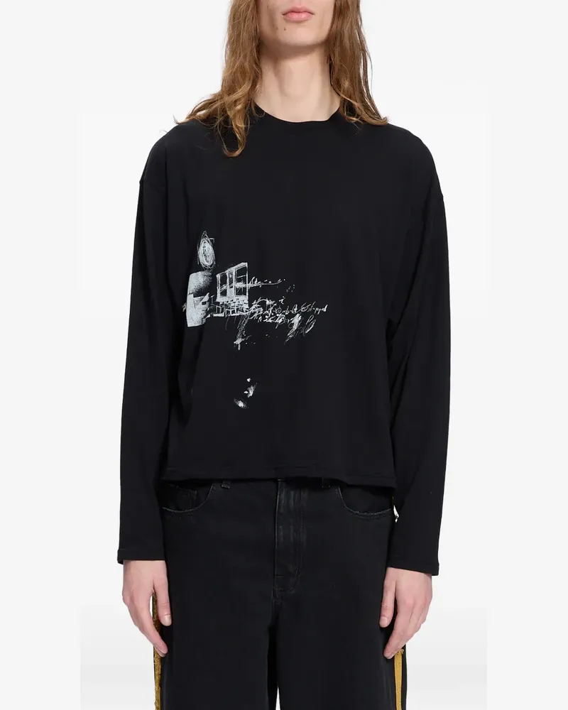 Ann Demeulemeester Langarmshirt mit grafischem Print - Schwarz Schwarz